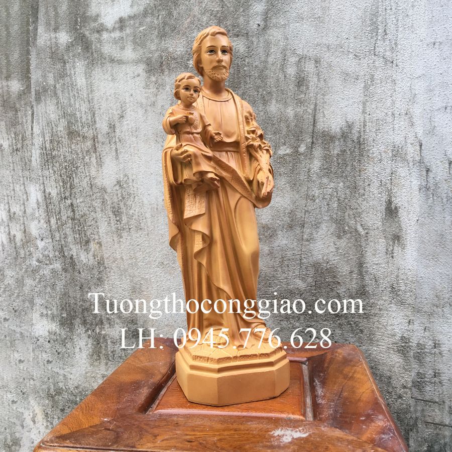Tượng Thánh Giuse bế Chúa 40cm sơn giả gỗ