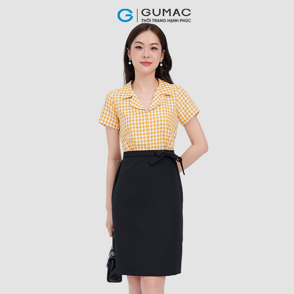 [15 - 17.5 | TẶNG QUÀ đơn từ 499K] Đầm caro phối nút thời trang GUMAC DC10071
