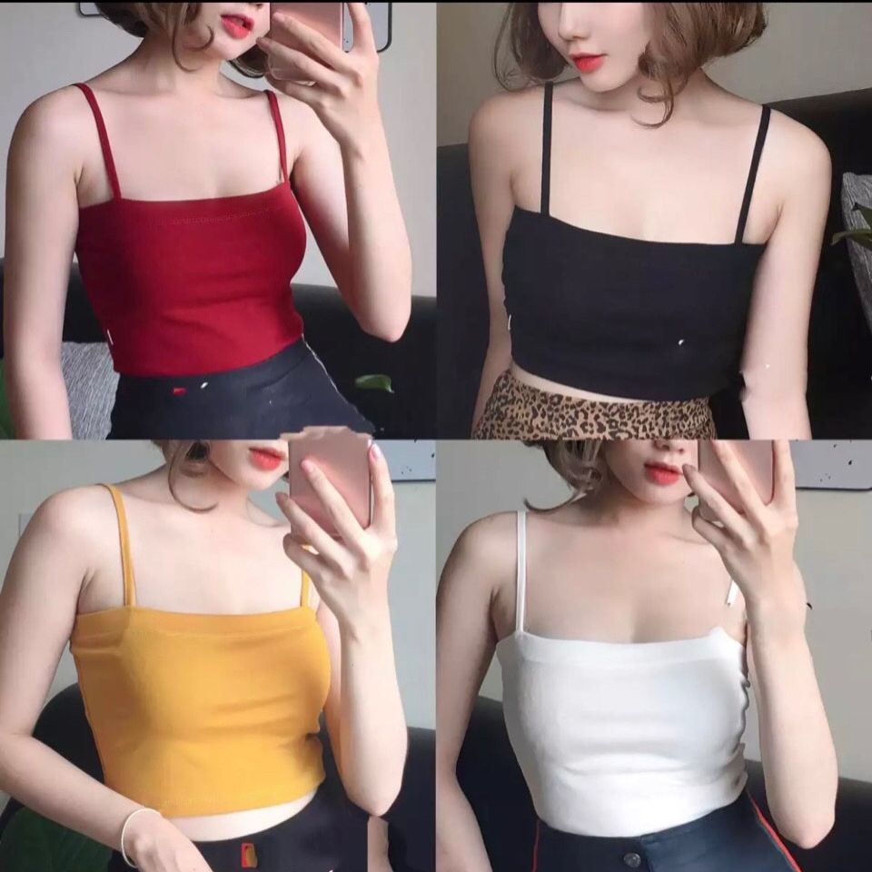Áo hai dây nữ, áo hai dây sợ bún, áo 2 day croptop thun cotton co giản 4 chiều