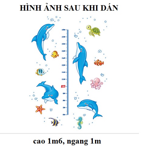 Decal dán tường Thước đo cá heo