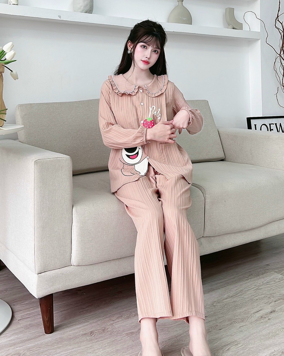 Bộ gân đũi dài cổ sen mặc bầu và sau sinh