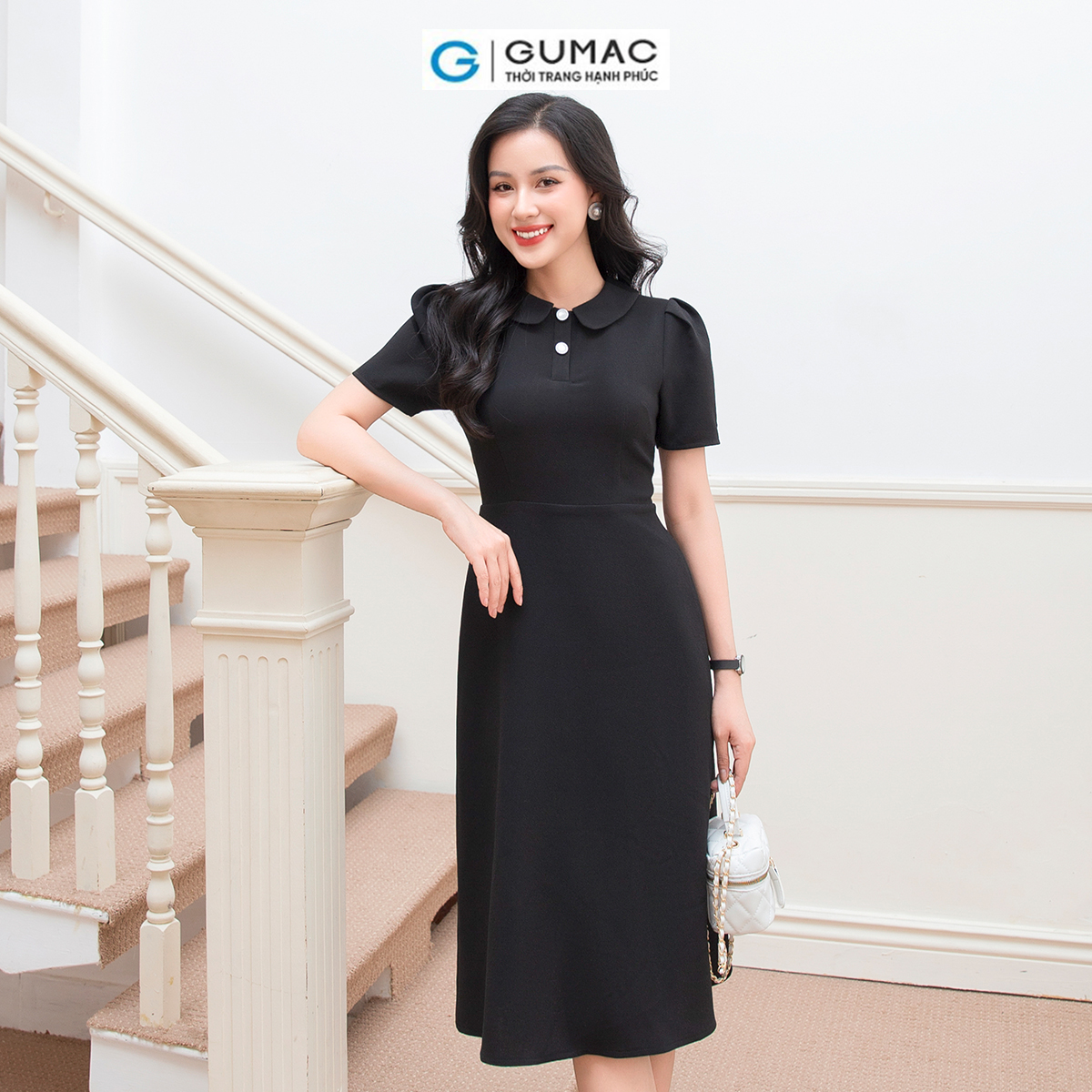 Đầm nữ dáng a gumac dd10063 tay ngắn xếp li phồng