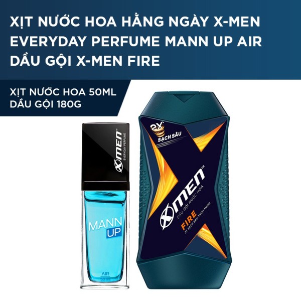 X Men - Xịt nước hoa hằng ngày X-Men Everyday Perfume Mann Up Air 50ml + Dầu Gội X-Men Fire 180g  - Giá Sỉ