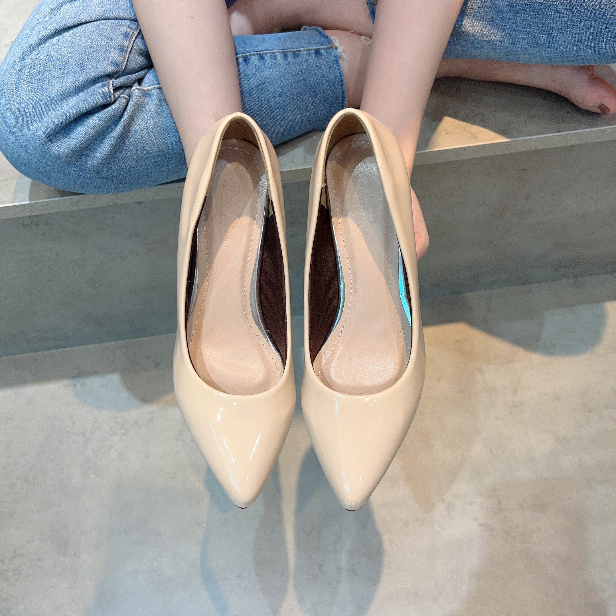 (size 36-40) GIÀY BÍT MŨI DA BÓNG, GÓT 3CM