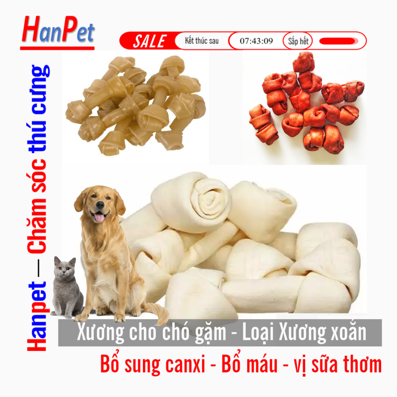Hanapet- Bộ 8 Xương xoắn cho chó gặm - dài 5cm (3 vị) Bổ máu bổ sung canxi và làm sạch răng miện cho chó