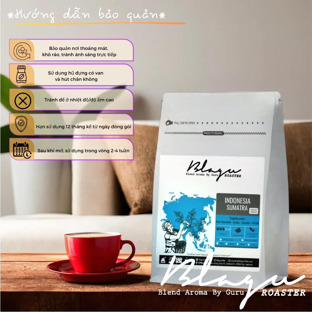 [HCM]CÀ PHÊ BLAGU ĐÃ HẠT RANG INDONESIA SUMATRA MEDIUM ROAST 100G