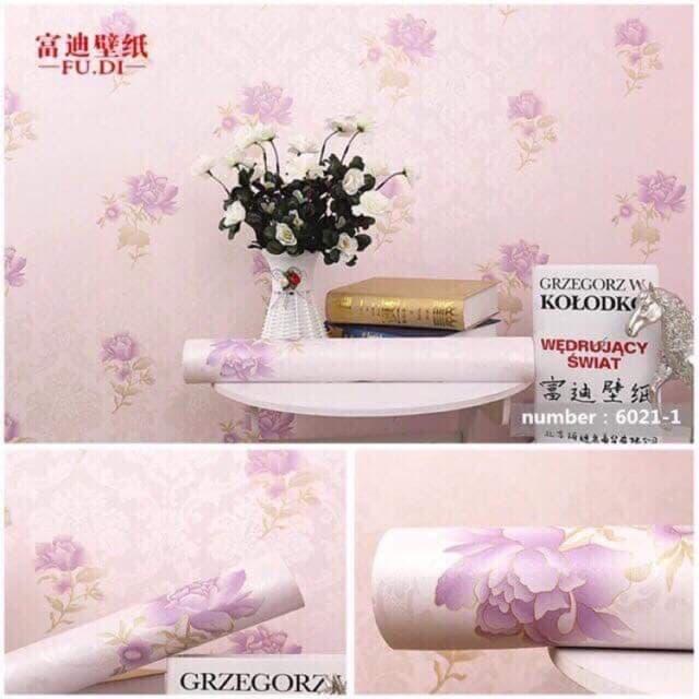 10m giây dán tường hoa ly đơn tím ( cuộn dài 10m, khổ rộng 45cm, giấy có keo sẵn)