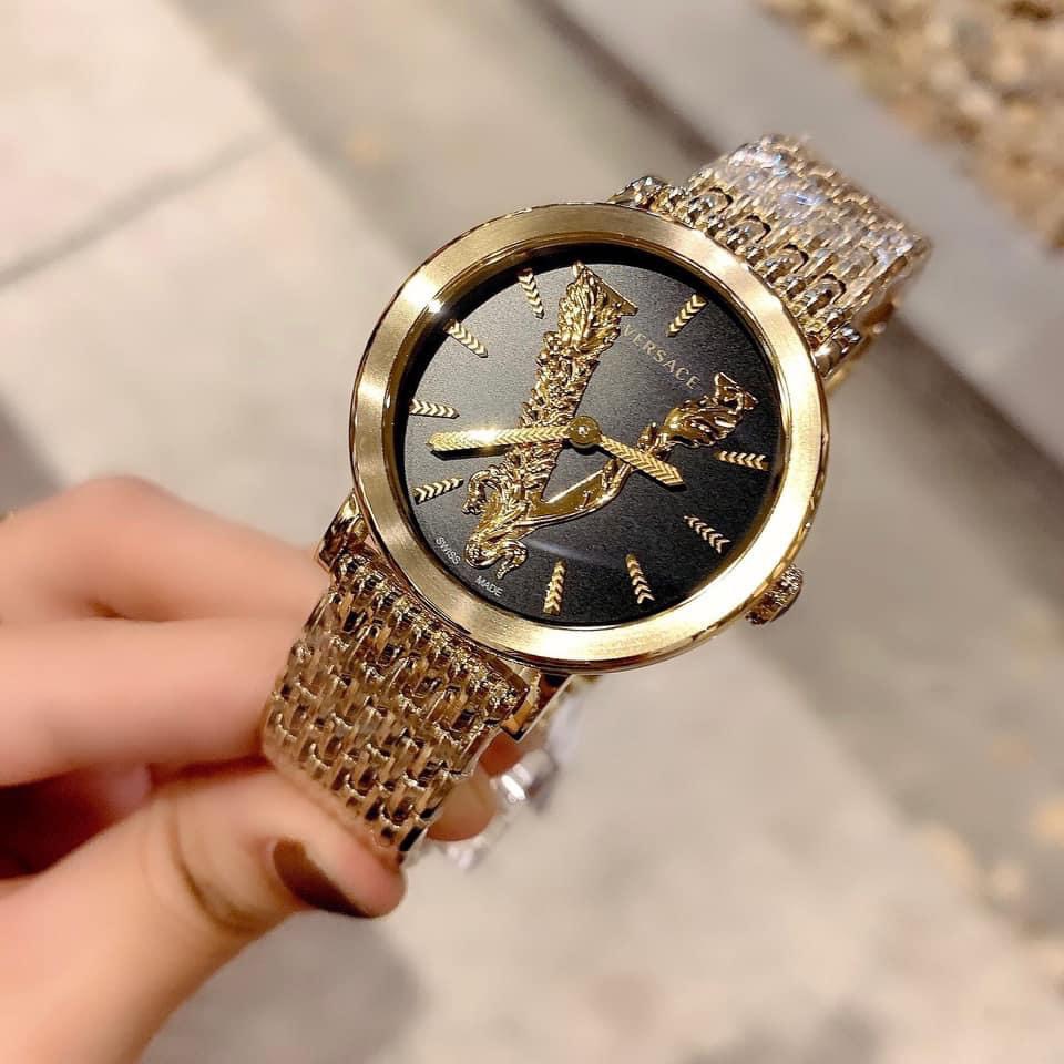[HCM]Đồng Hồ Versace Virtus Gold Nữ Dây Vàng Mặt Đen 36mm