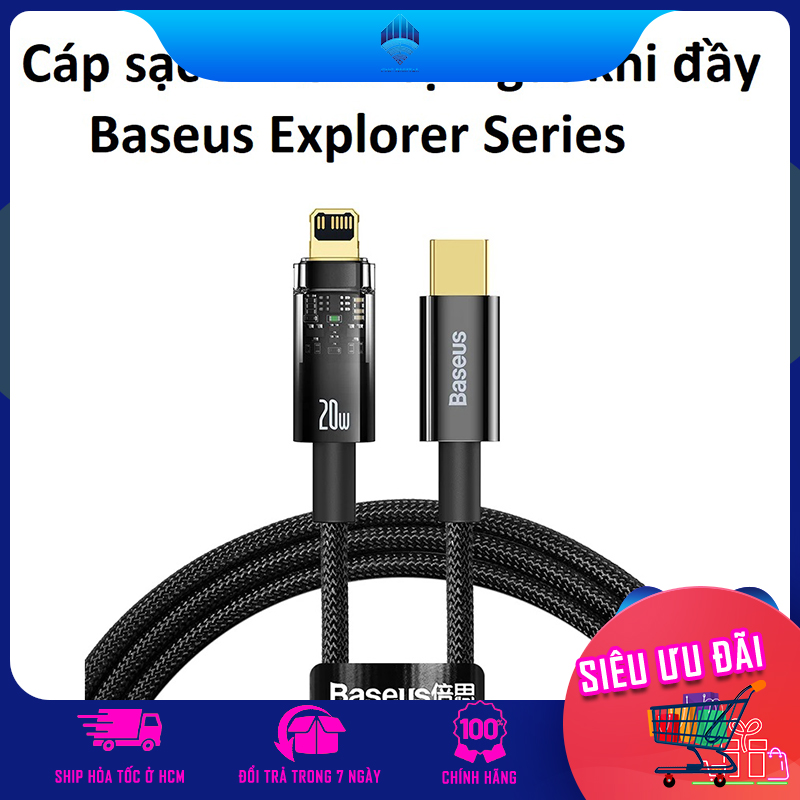 Cáp Sạc nhanh Tự Ngắt Gen2 Baseus Explorer Series cho iPhone/ iPad (Type C to Lightning Auto Power-Off, PD 20W Fast Charging Data Cable )