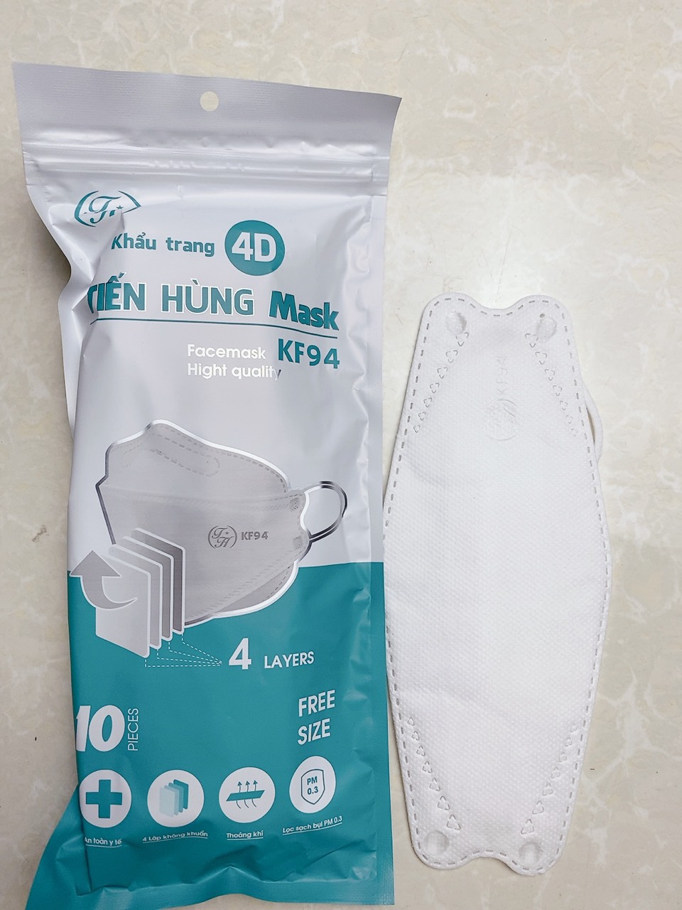 Thùng 300 Chiếc Khẩu Trang 4D-KF94 Tiến Hùng (gồm 30 gói mỗi gói 10 chiếc)