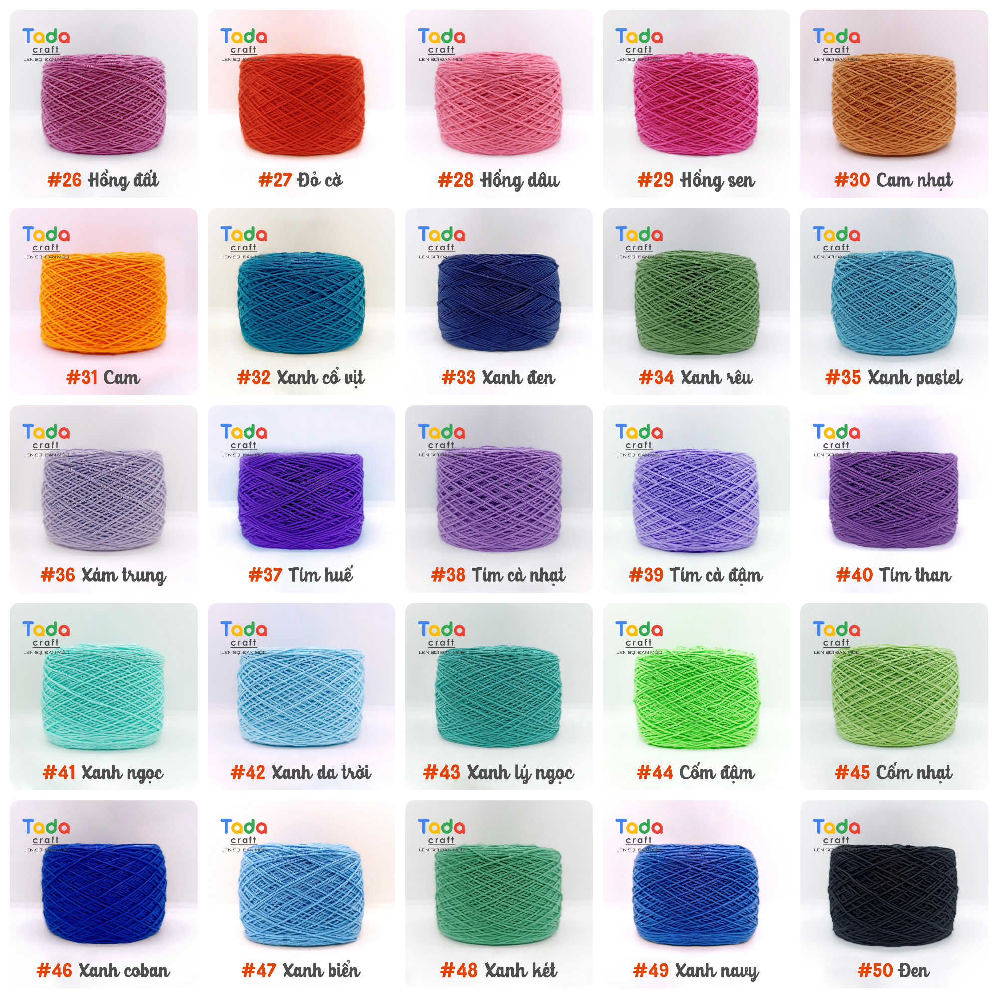 Sợi Cotton Việt Nam 1mm Cuộn 100gr (Mã màu từ 01 đến 50)