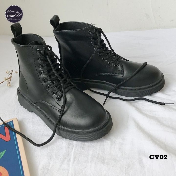 [Hàng Sẵn] [Ảnh Thật] [Freeship] Giày Bốt Nữ Đế Thấp Cổ Vừa Da Cao Cấp - CV02