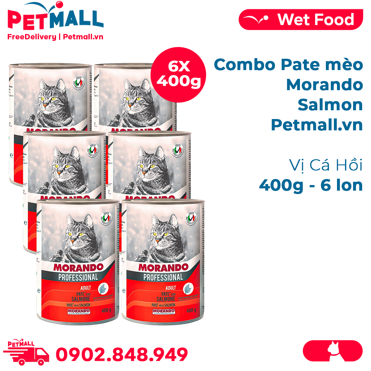 Combo pate mèo morando salmon 400g - 6 lon - vị cá hồi petmall
