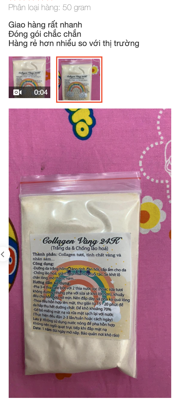 Bột Collagen Vàng Mỹ Phẩm Handmade - Đắp mặt & ủ body