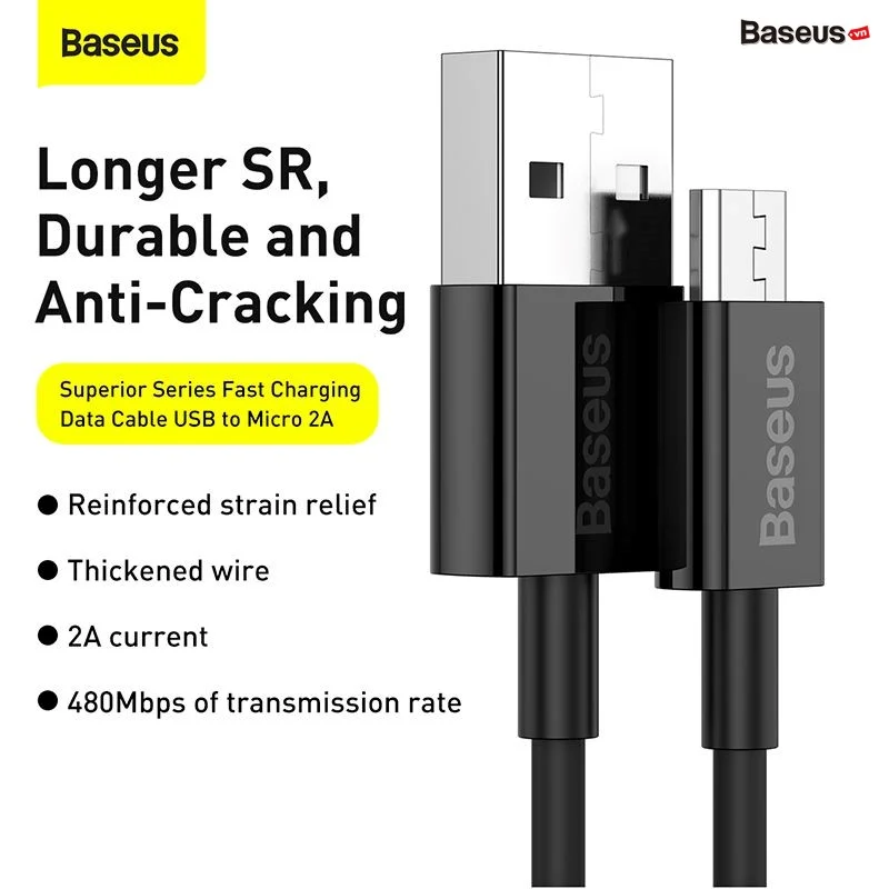 Cáp sạc nhanh Micro USB Baseus Superior Series Fast Charging Data Cable ( 2A, 480Mbps, USB to Micro, Quick Charging & Sync Data TPE Cable)