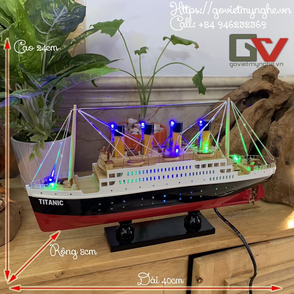 Mô hình tàu Titanic tàu gỗ trang trí tàu Titanic mô hình bằng gỗ - Gỗ sơn màu - Thân tàu dài 40cm