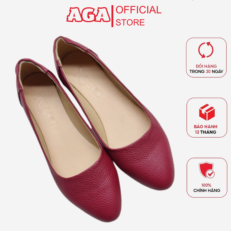Giày Búp Bê Nữ Da Thật Êm Chân Mũi Nhọn Trơn AGA A010