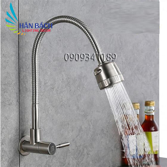 Vòi rửa bát đơn lạnh cắm tường inox 304 vòi rửa chén cần mềm lạnh