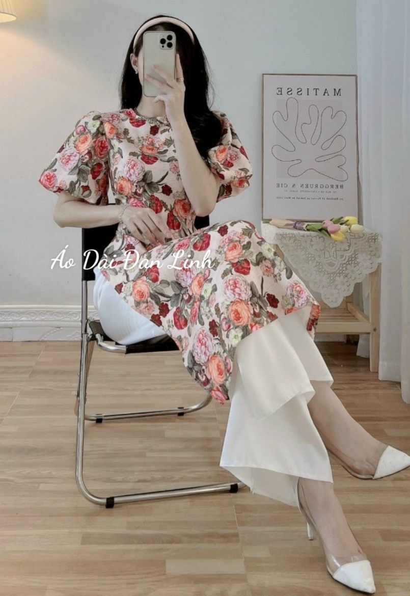 Áo dài cách tân tay bồng, áo dài tết, áo dài dự tiệc - Áo Dài Đan Linh