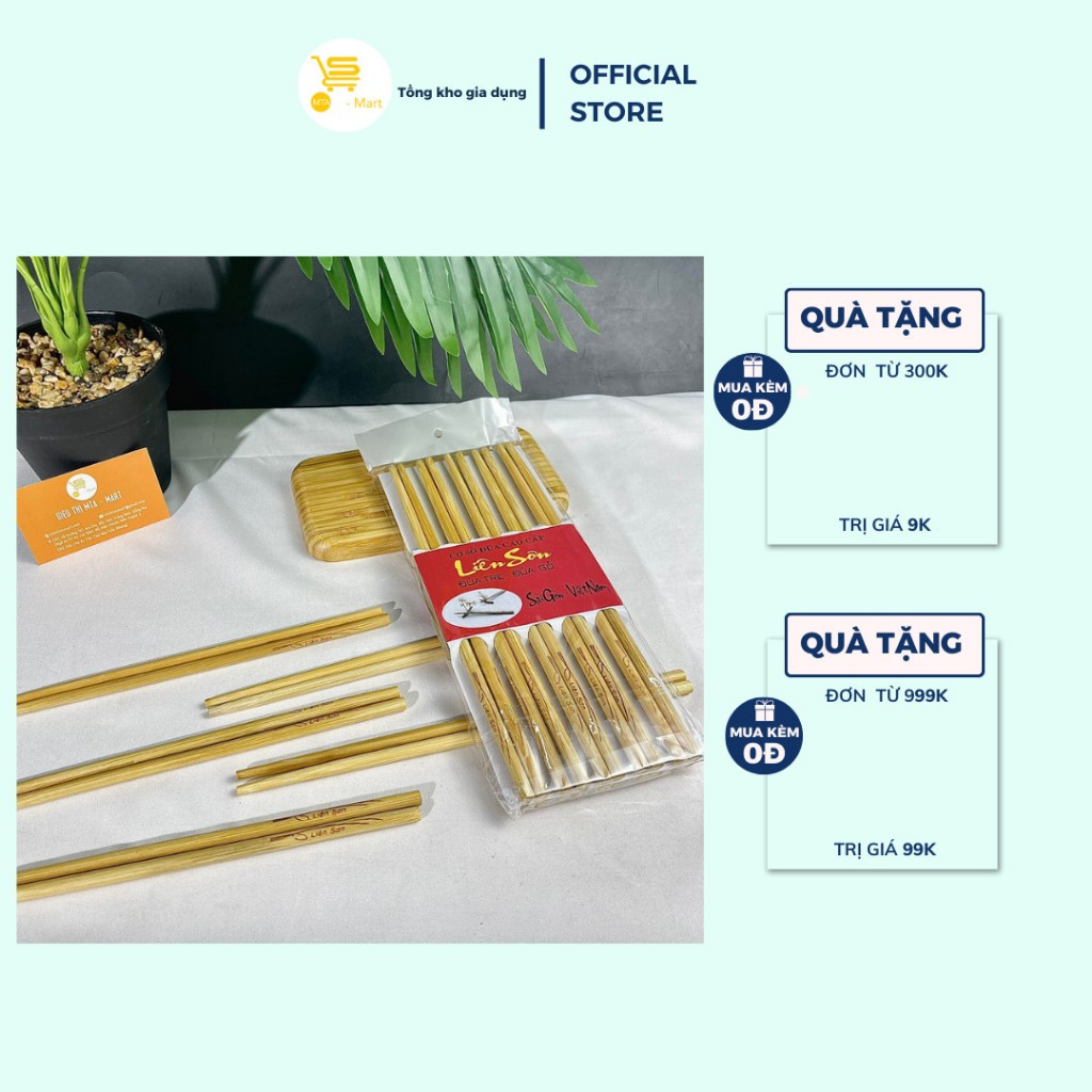 Vỉ 10 Đôi Đũa Gắp Thức Ăn, Đũa Ăn Cơm, Tiệc, Đũa Tre Liên Sơn Mẫu Đẹp, Bền Chắc, An Toàn Khi Dùng | MTA-MART