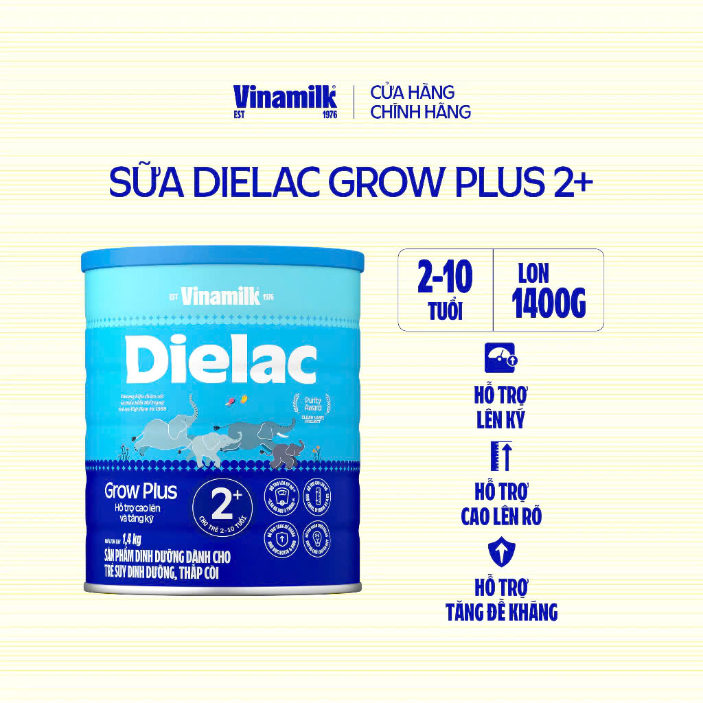 (Mẫu Mới) Sữa Bột Vinamilk Dielac Grow Plus 2+ Hộp 1400g.