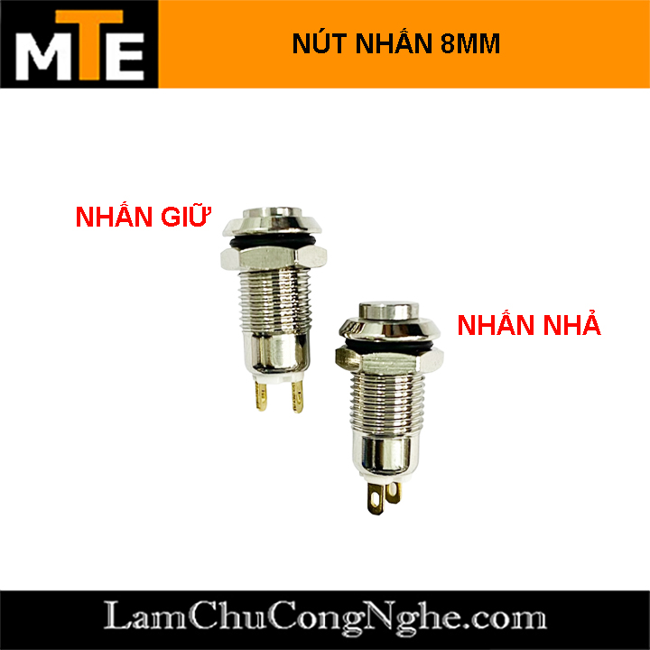 Nút nhấn giữ, nút nhấn nhả chống nước vỏ kim loại 8mm, 12mm, 16mm, 19mm, 22mm