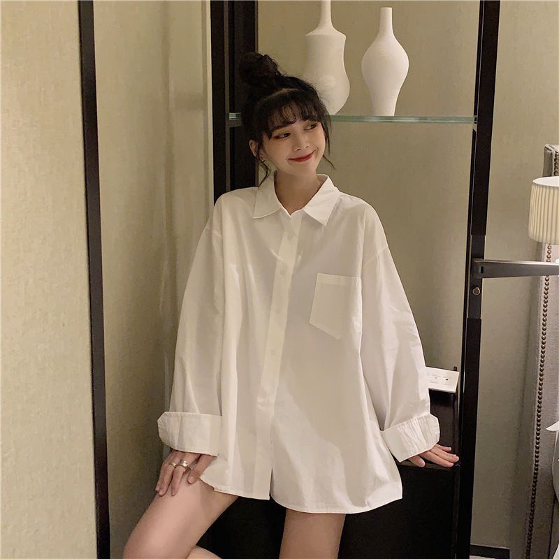 ÁO SƠ MI TRẮNG TRƠN BASIC UNISEX - ÁO SƠ MI TÚI NGỰC FORM RỘNG