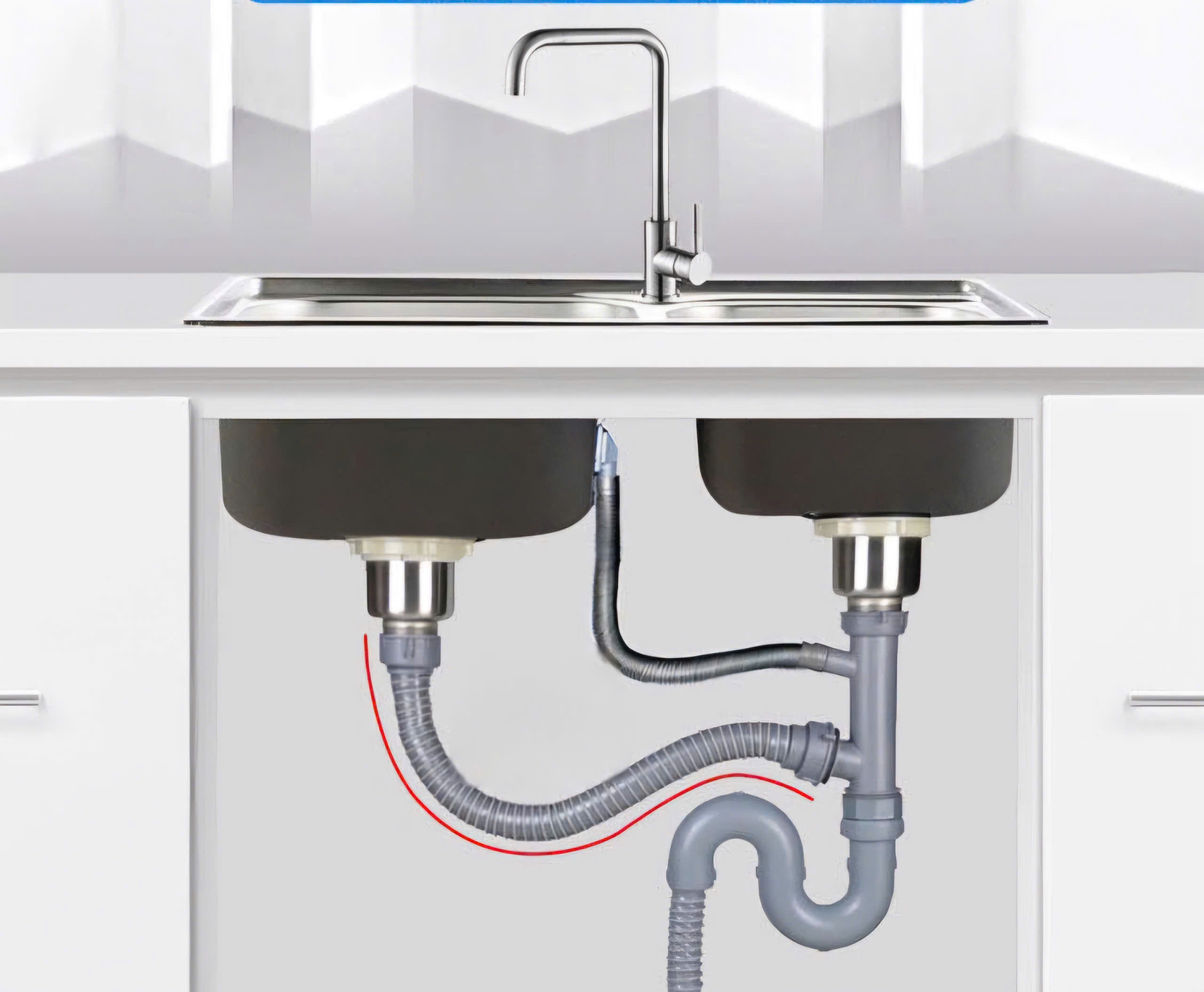 Sink Drain Pipe with 2 Threaded Ends, 49mm Thread, 60cm Long