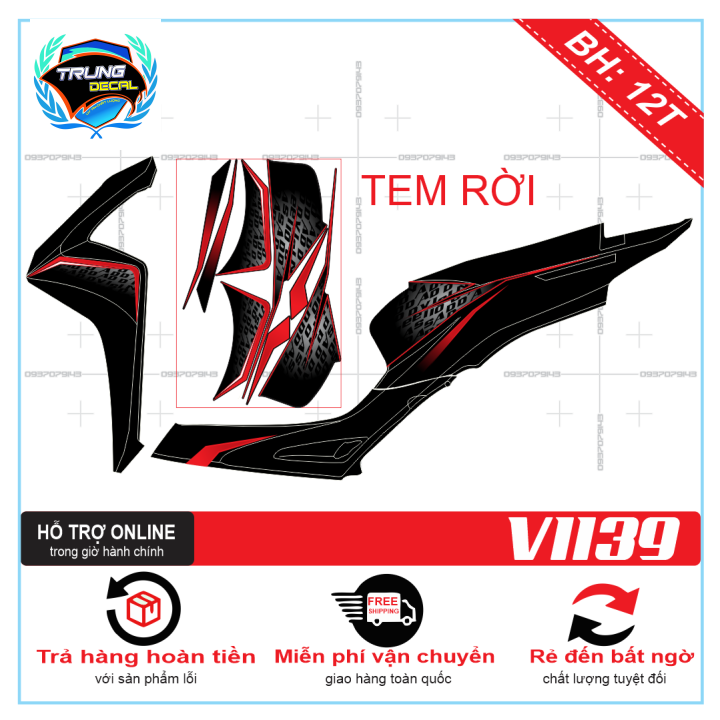Tem rời xe vision 2021 đỏ đen