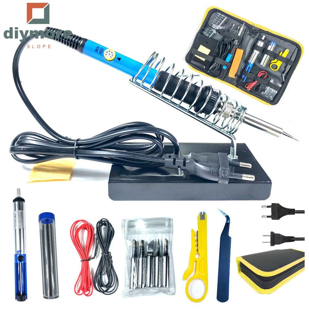 Ziqqucu  Soldering Iron Kit Electronics 60W Adjustable Temperature Welding Tool 5pcs Soldering Iron Tip /Soldering Iron Stand /Desoldering Pump /Tweezers /Solder Wire /Carry Bag