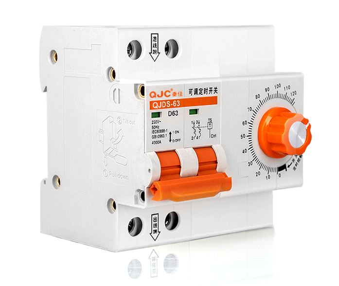 Công tắc hẹn giờ tắt công suất lớn 2P 63A QJC tối đa 120 phút Aptomat hẹn giờ - DJC-120PHUT