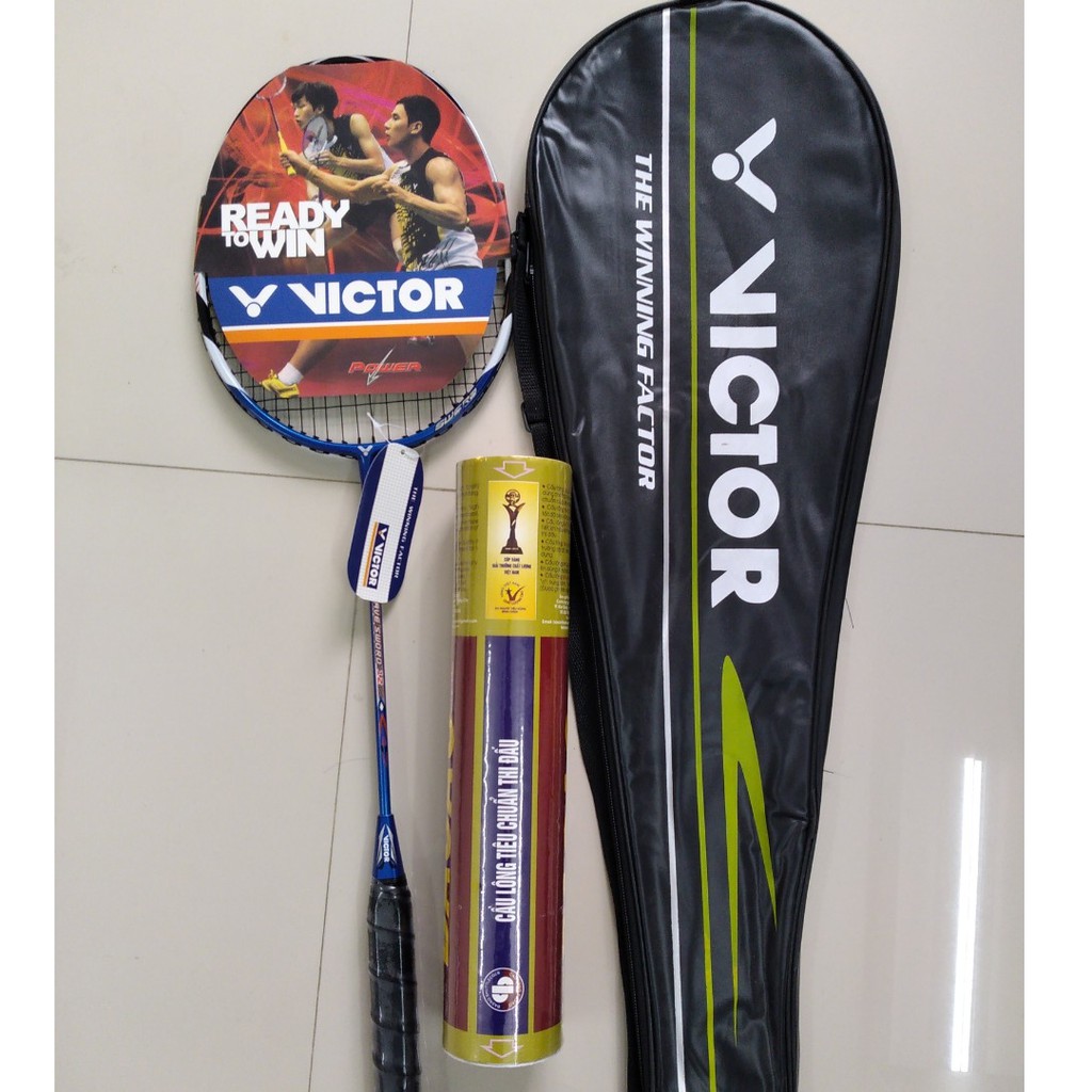 Vợt cầu lông victor khung carbon căng cước sẵn 8kg + tặng kèm ống cầu ba sao và bao đựng vợt