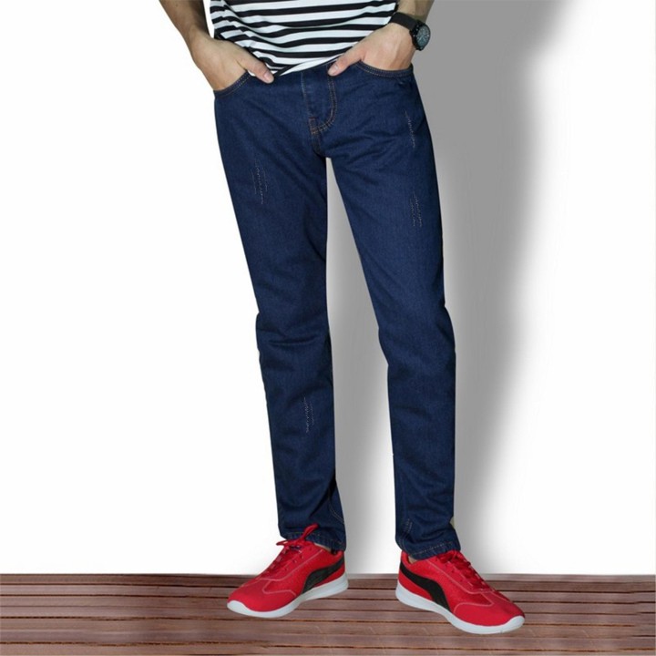 Quần jean nam màu xanh trơn đậm dáng ôm body hàn quốc