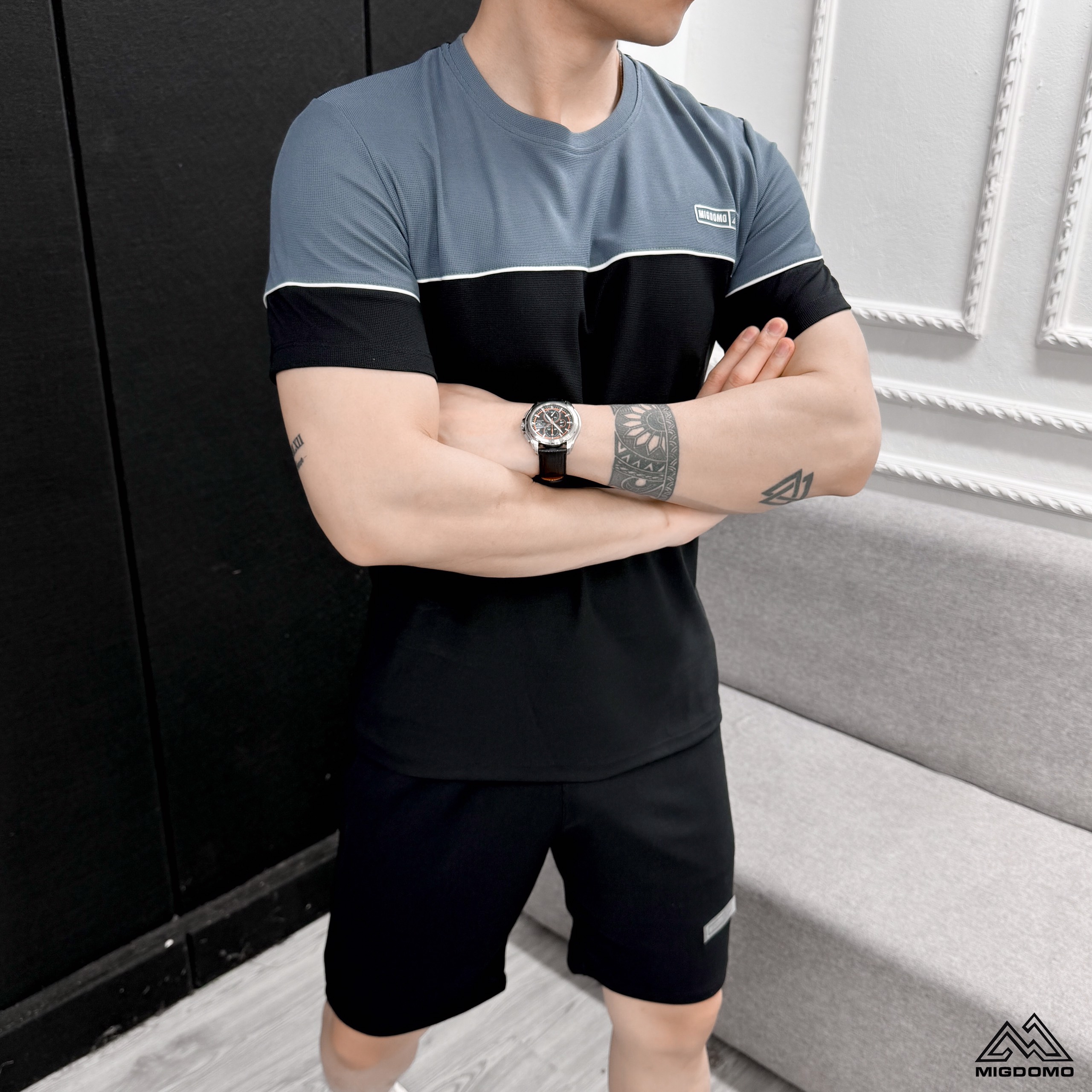 Bộ thể thao nam, bộ hè nam phối viền chất liệu thun lạnh mát