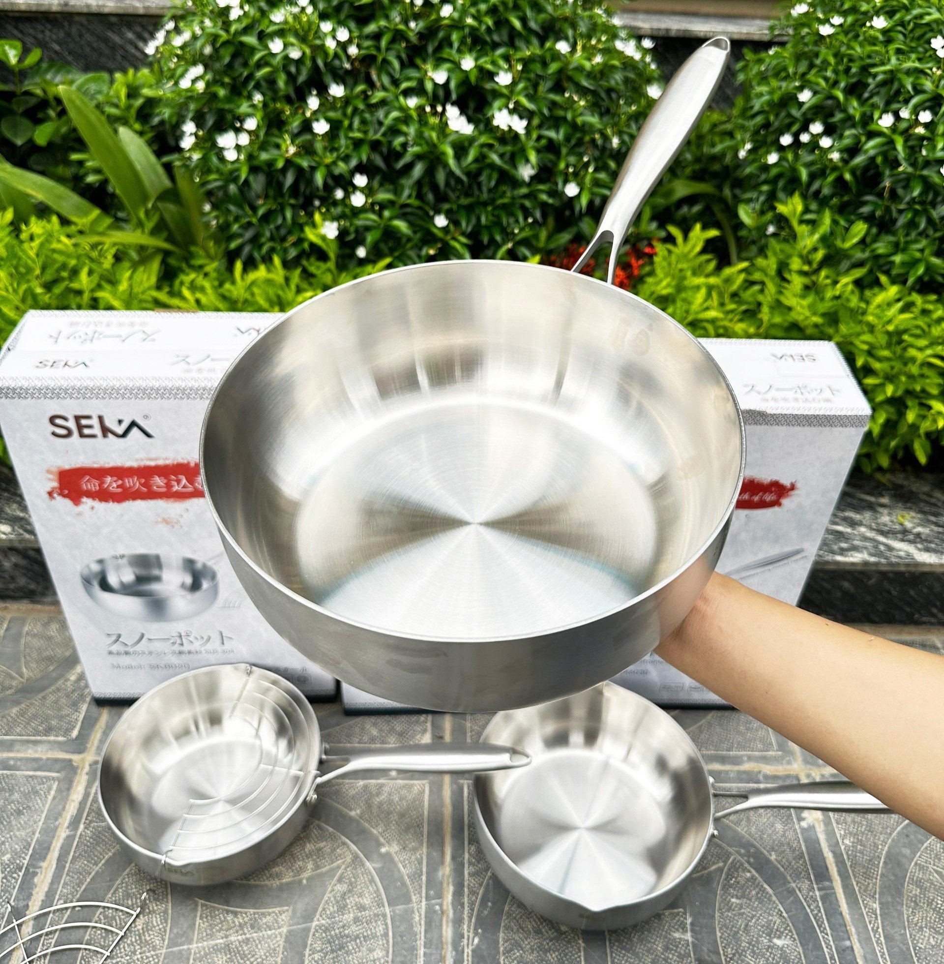 Chảo Inox, Chảo Inox Đúc Nguyên Khối Chống Dính SEKA Size Từ 22, 24, 26cm Đun Được Mọi Loại Bếp