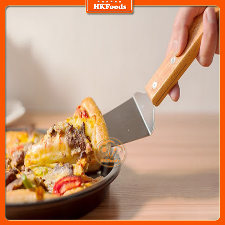 Xẻng múc bánh, dụng cụ xúc bánh, dỡ bánh pizza cán gỗ hình tam giác