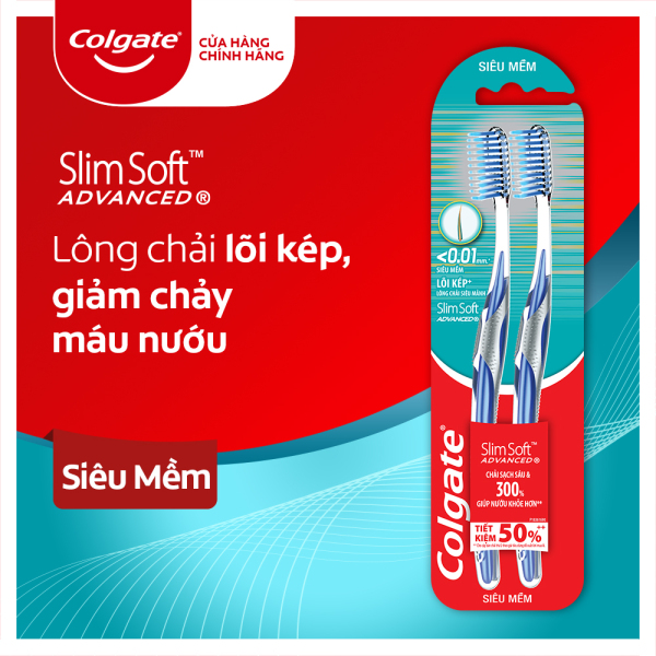 Bộ 2 Bàn chải đánh răng Colgate ngăn chảy máu nướu Slimsoft Advanced siêu mềm mảnh