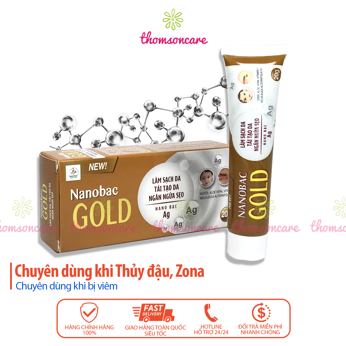Kem bôi thủy đậu kiến ba khoang côn trùng cắn zona từ nano bạc và thảo dược - Nano Subac Gold tuýp 20g ngừa sẹo nhanh lành vết thương