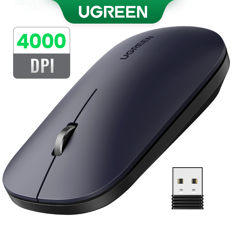 【2.4G】UGREEN MU001 Wireless Mouse 2.4G Silent Computer Mouse with USB Receiver, Ultra Slim Optical Cordless Wireless Mouse, 4000 DPI, Small Flat Portable Mice for PC, Laptop, Computer, Chromebook, MacBook Model:90372