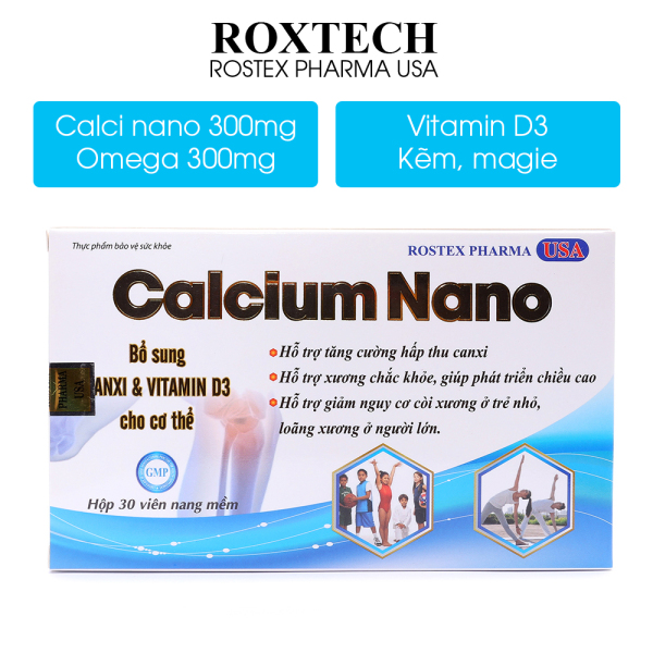Viên uống canxi Calcium Nano, omega 3, vitamin D3, kẽm giúp tăng chiều cao, chắc khỏe xương, ngừa loãng xương - 30 viên giá rẻ