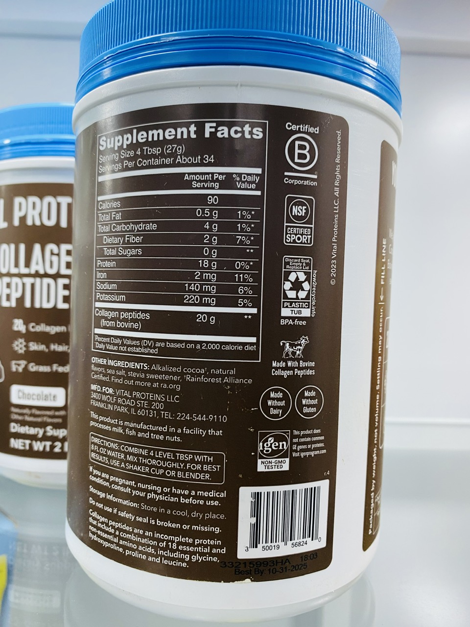 Bột Collagen Vị Socola Vital Protein Collagen Peptides Vị Socola 923g