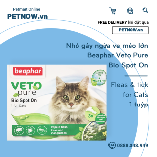 Nhỏ gáy ngừa ve mèo lớn Beaphar Veto Pure Bio Spot On - 1 tuýp - fleas & tick for Cats thumbnail
