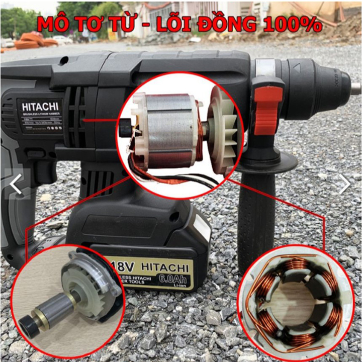 Máy Khoan betong pin hitachi 118v- động cơ không chổi than- máy khoan 3 chức năng khoan, đục, búa