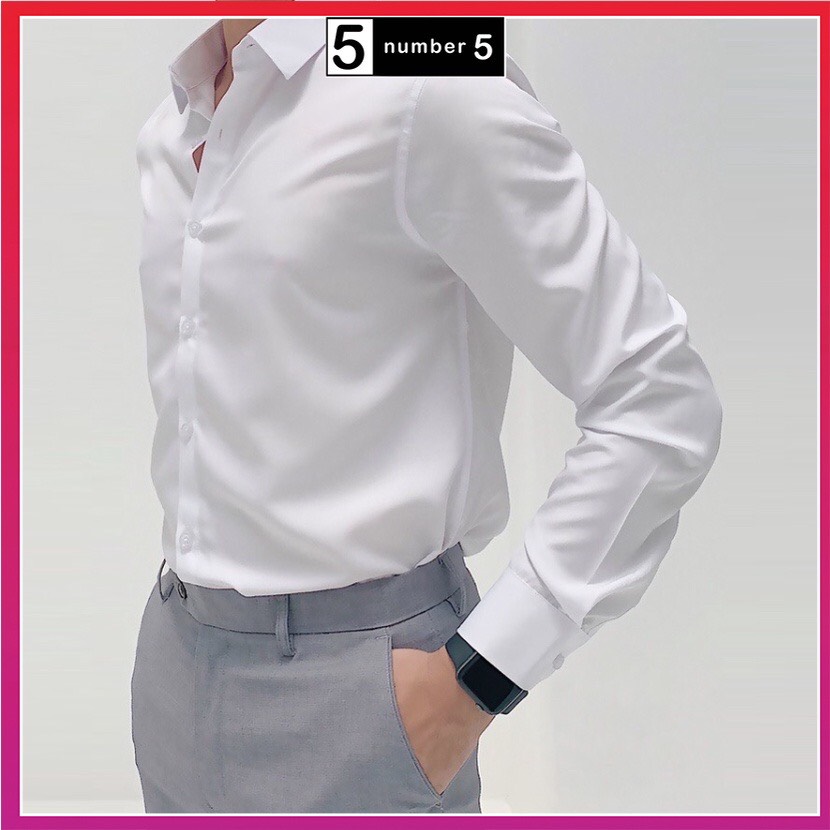 Áo Sơ Mi Nam Văn Phòng Dài Tay Vải Cotton Lụa Trơn Mát ATS