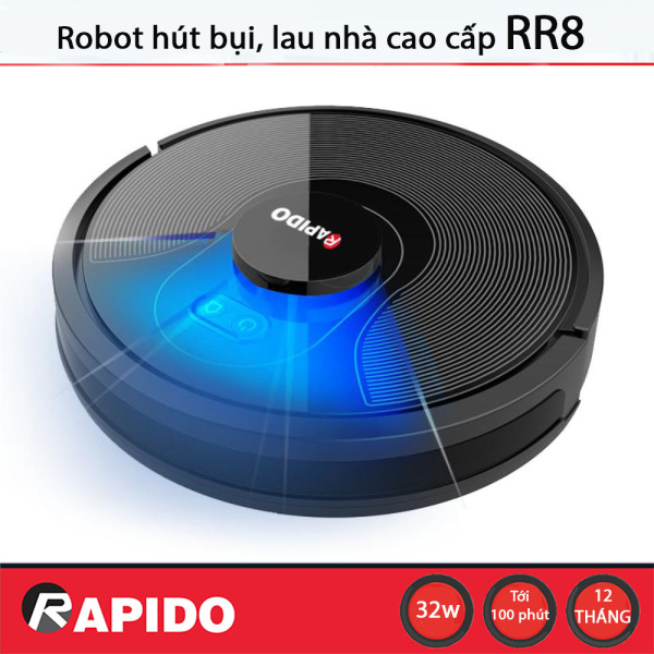Robot hút bụi, lau nhà Rapido RR8 - kết nối điện thoại, cảm biến thông minh, diệt khuẩn UV - Hàng chính hãng