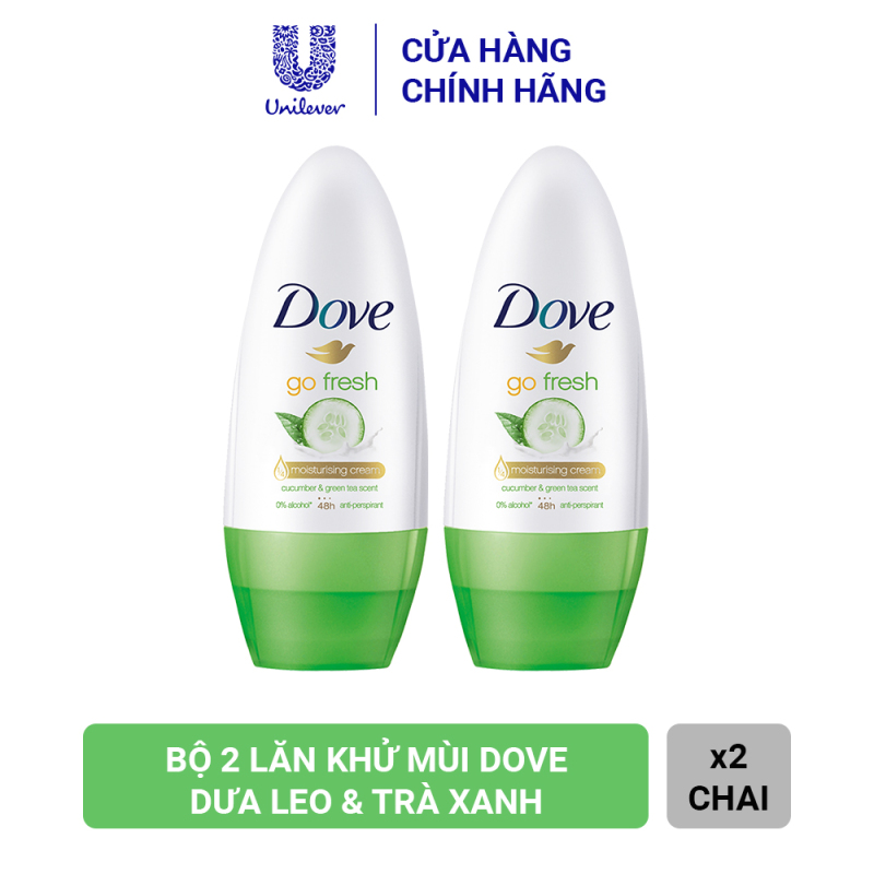 Combo 2 Lăn Khử Mùi Dove Go Fresh Dưỡng Da Sáng Mịn Hương Dưa Leo & Trà Xanh (40ml x 2) cao cấp