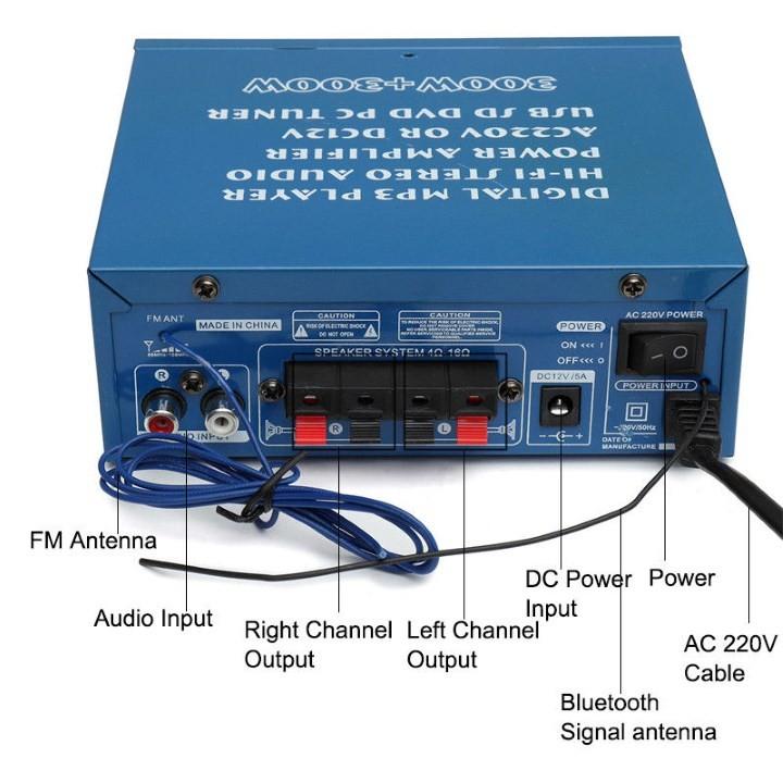 Âm Ly Mini Bluetooth 300W Amly Xe Hơi USB , FM