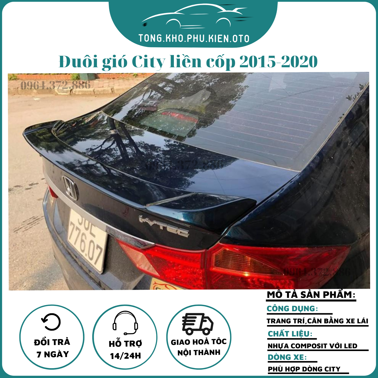 Đuôi gió liền cốp xe honda city đời 2015 - 2020 - hàng mộc chưa sơn, dày dặn, cứng cáp