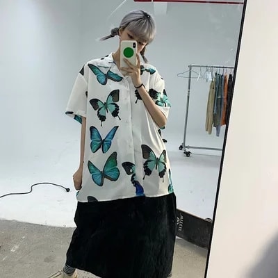 Áo sơ mi họa tiết bướm to Unisex