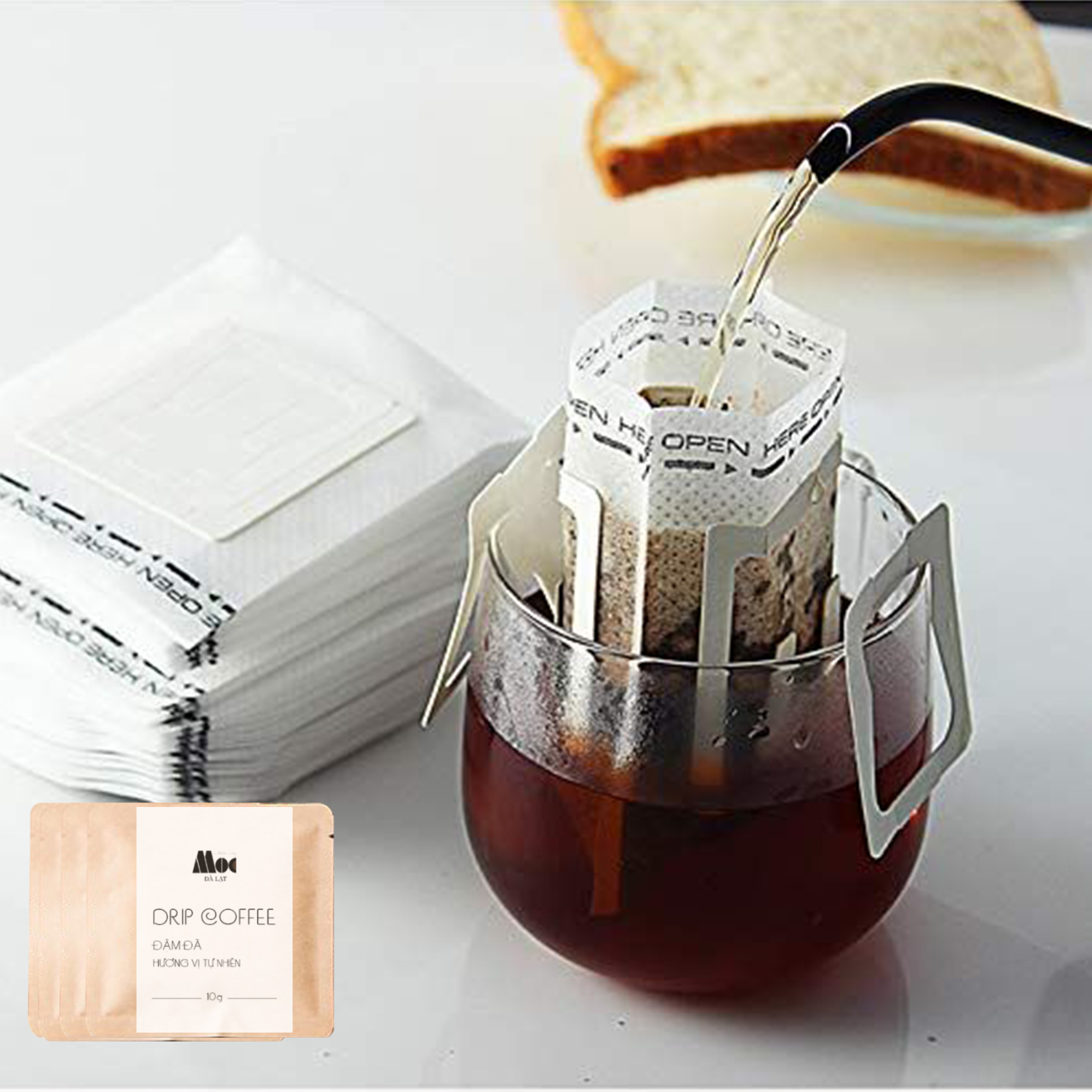 Cà phê phin giấy nguyên chất rang mộc - (Hộp 10 gói x 10g) - Cà phê Mộc Đà Lạt